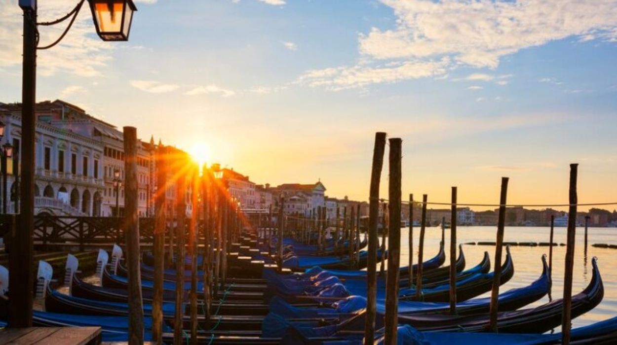 Venice with Gondolas at sunrise